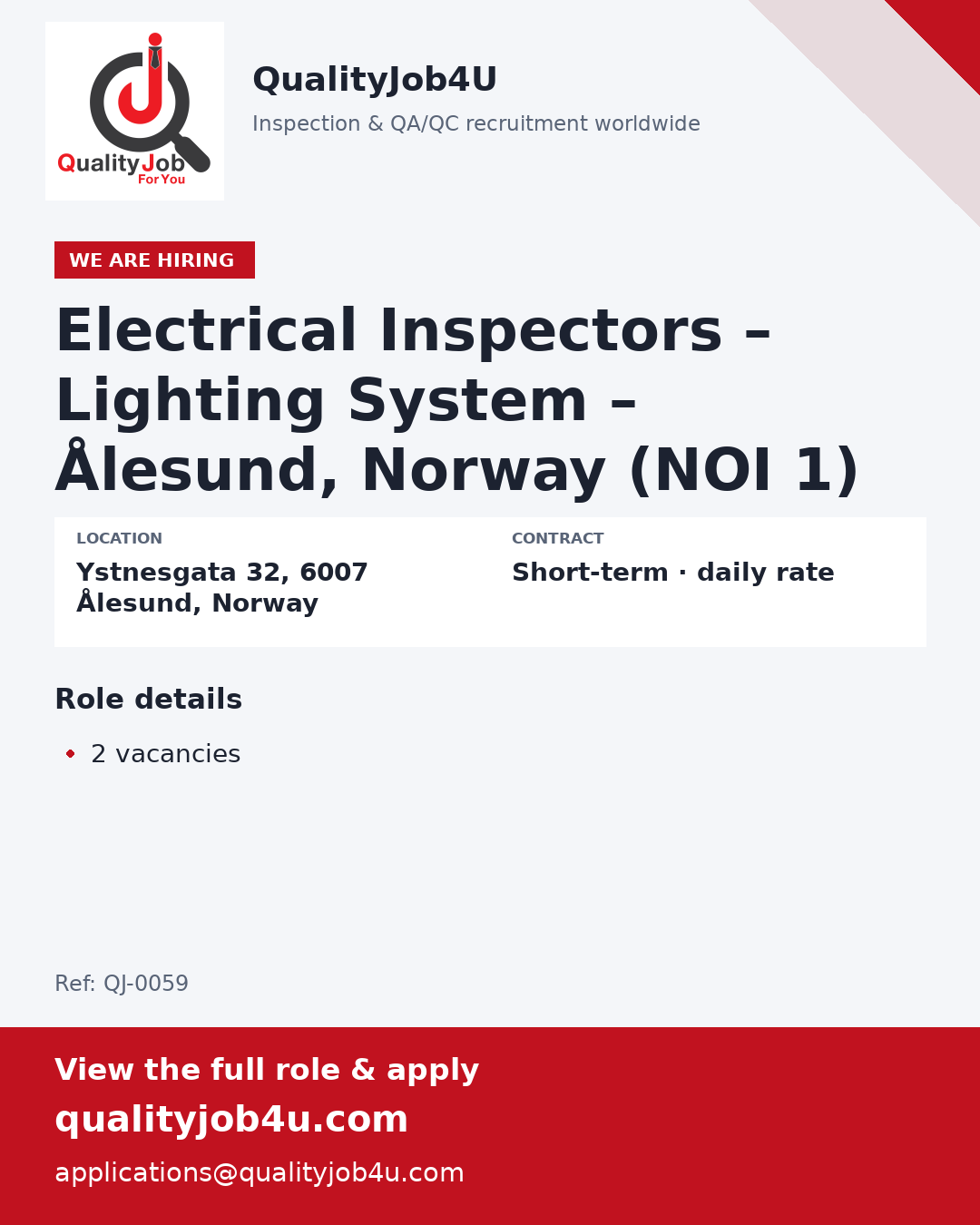 Share image for Electrical Inspectors – Lighting System – Ålesund, Norway (NOI 1)