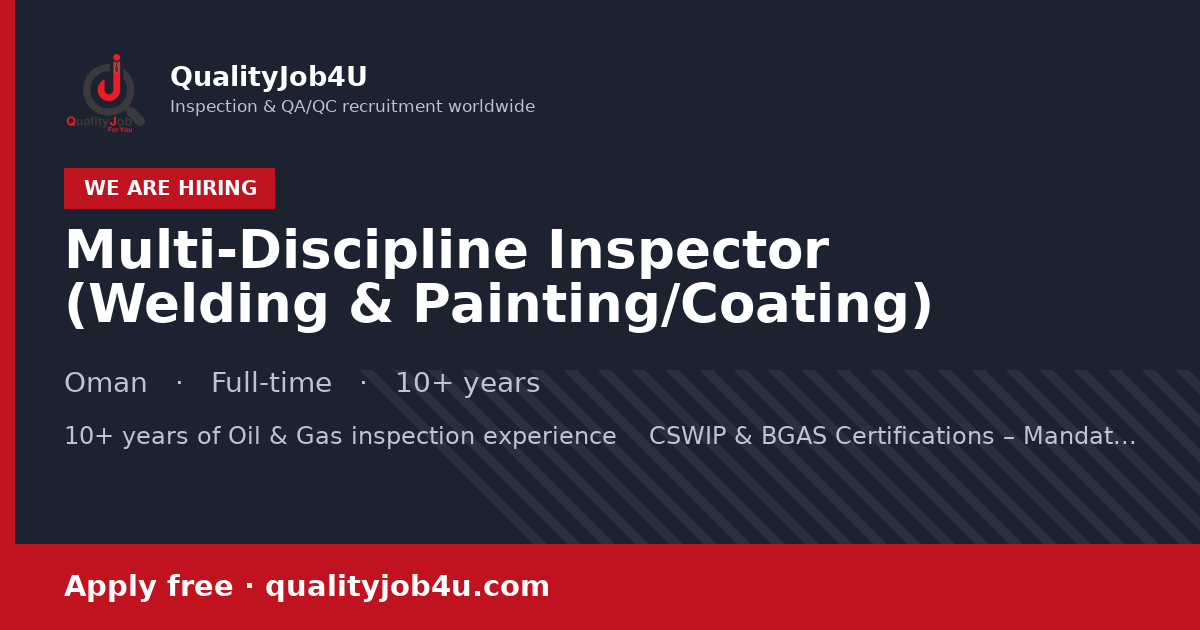 Share image for Multi-Discipline Inspector (Welding & Painting/Coating)
